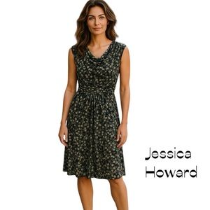 J Howard Black Gray Drape Dress Size 10